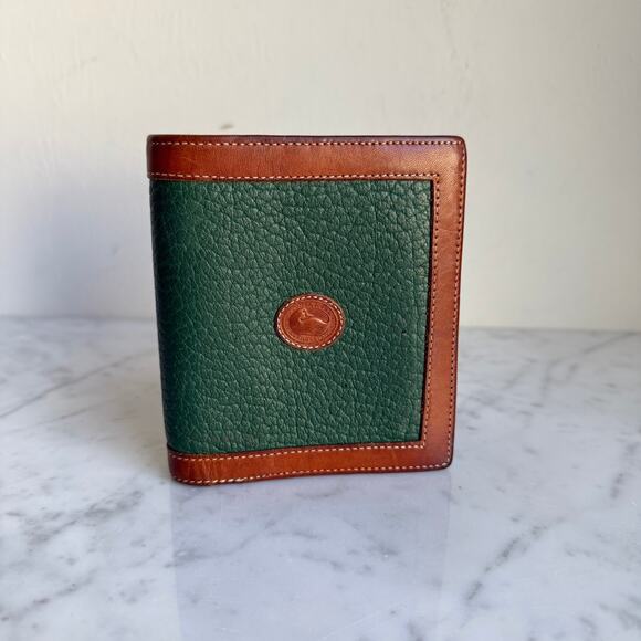 Vintage Dooney & Bourke All Weather Leather Bi-Fold Wallet Green Brown USA Made - Picture 2 of 11